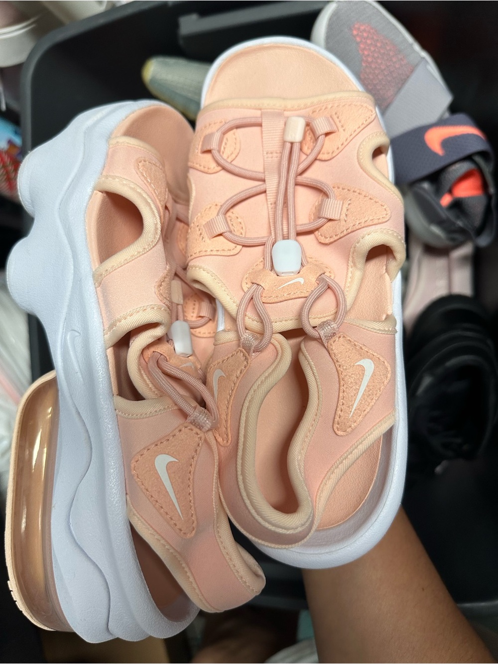 Nike Peach and White Slip-On Sport Sandals